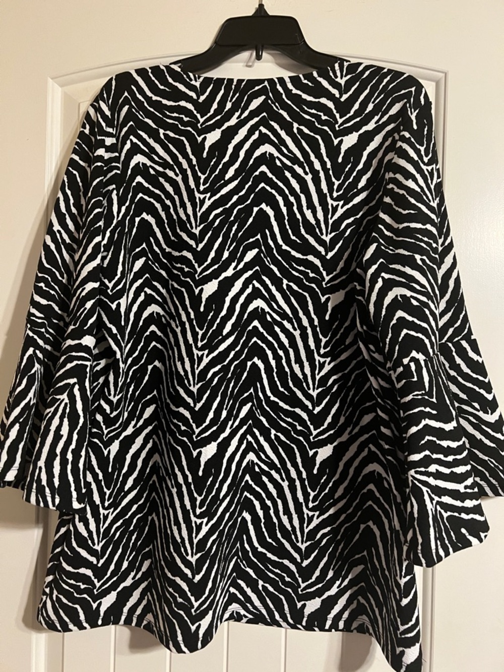 Ashley Stewart Black and White Zebra Print Bell Sleeve Blouse